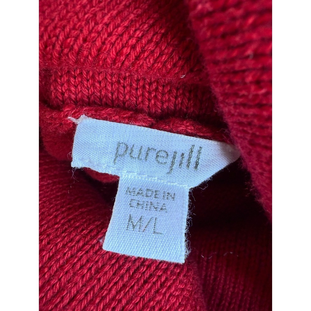 Pure Jill J Jill Red Knit Cotton Cashmere Cowl Neck Poncho Sweater M/L Lagenlook - Picture 9 of 12
